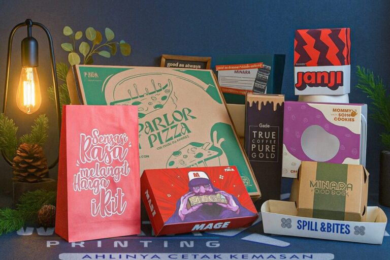 Contoh kemasan box makanan custom dengan beragam desain cetak